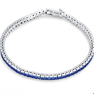 BLING JEWELRY blue Classic Channel Set Square CZ Tennis Bracelet Sterling Silver